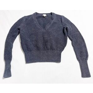 Crippen Womens Navy Blue V Neck 100% Cotton Long Sleeve Textured Knit Sweater M